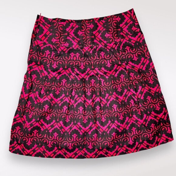 H&M Black Pink Red A Line Mini Skirt Retro Patterned Cotton Mod Style Size 6 - Picture 7 of 8